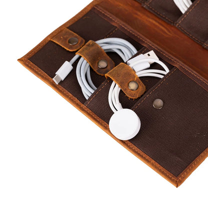 Pura Roll-Up Leather Cable Organizer