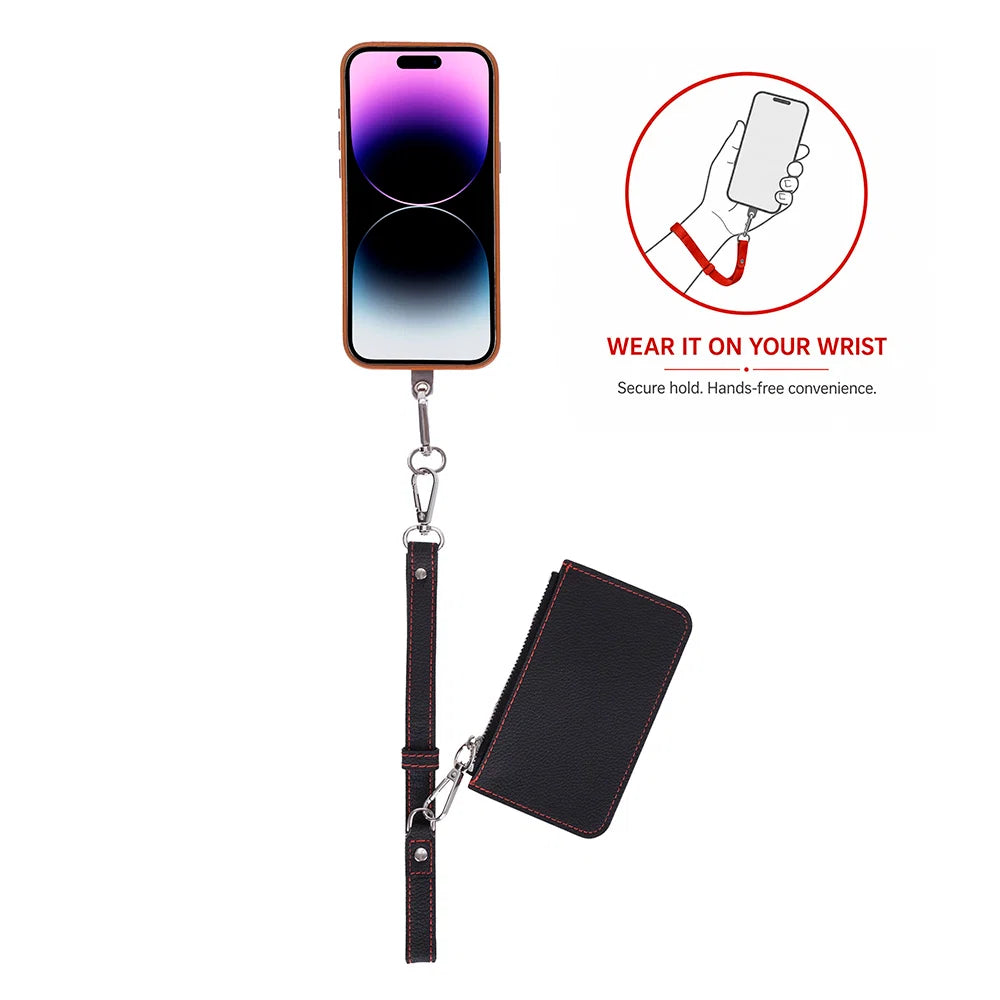 FlexGo PU Leather Phone Strap & Wallet Set – Clip-On Flex