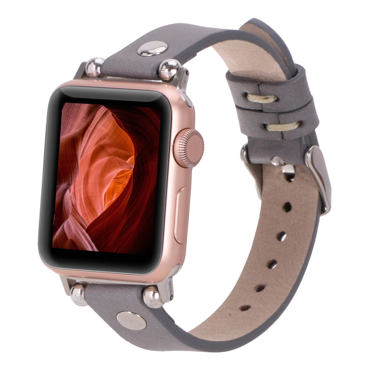 Leather Apple Watch Bands - Ferro Silver Trok Style CZ12