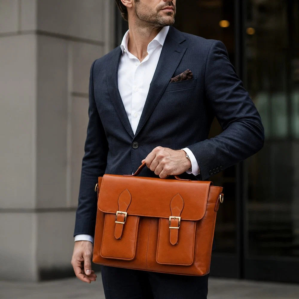 Olympus Leather Business Briefcase / Laptop Case