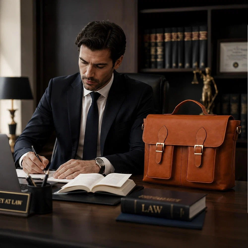 Olympus Leather Business Briefcase / Laptop Case