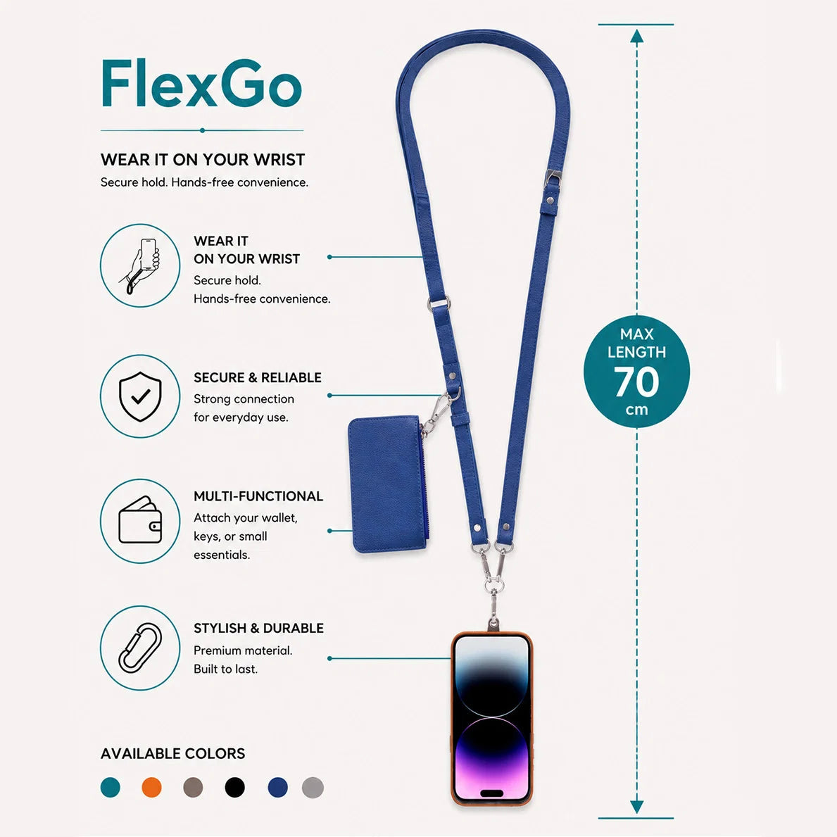 FlexGo PU Leather Phone Strap & Wallet Set – Clip-On Flex