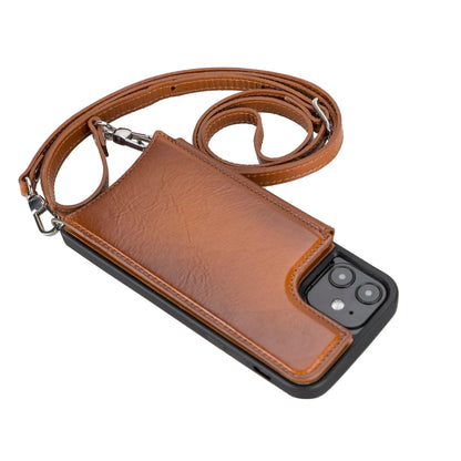 Saff iPhone 12 mini Leather Card Holder Case with Shoulder Strap