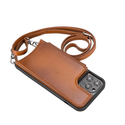Saff iPhone 12 / 12 Pro Leather Card Holder Case with Shoulder Strap