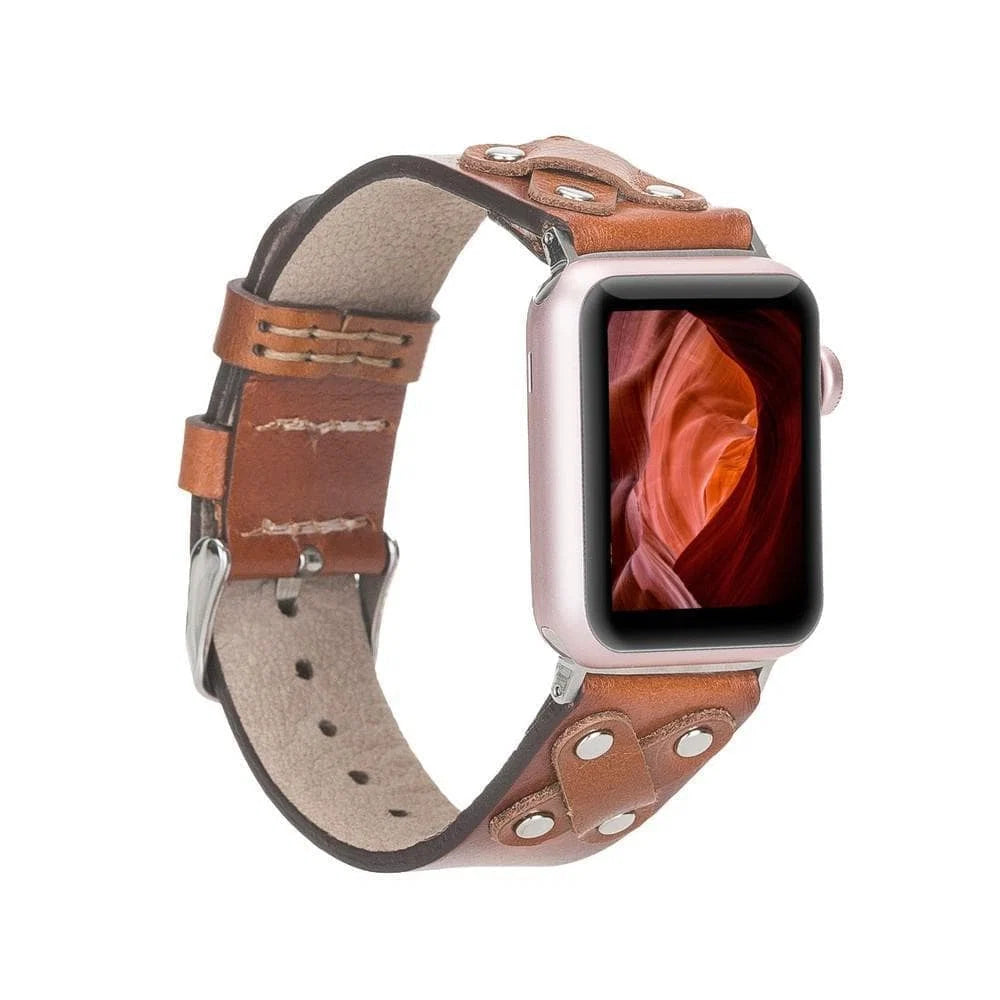 Leather Apple Watch Bands / Cross Style with Silver Trok RST1