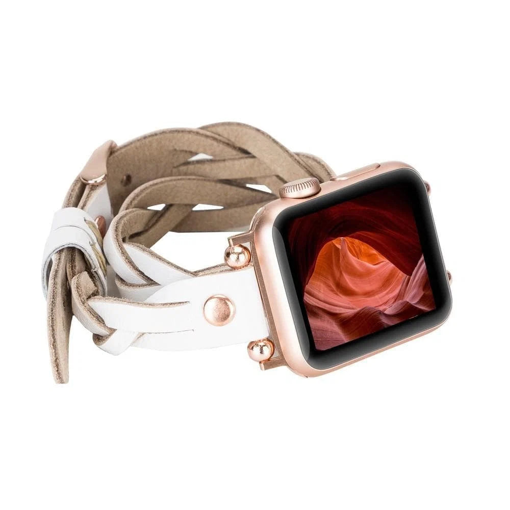 Leather Apple Watch Bands - Ferro Braided DT Peggy Rose Gold Trok Style BRN7