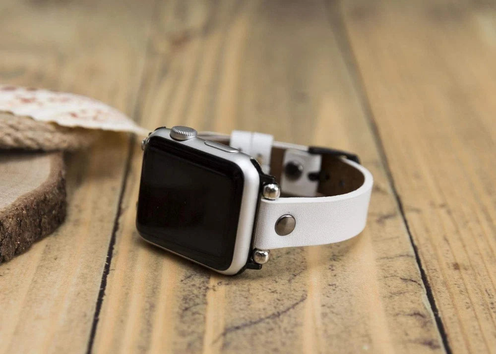 Leather Apple Watch Bands - Ferro Silver Trok Style CZ12