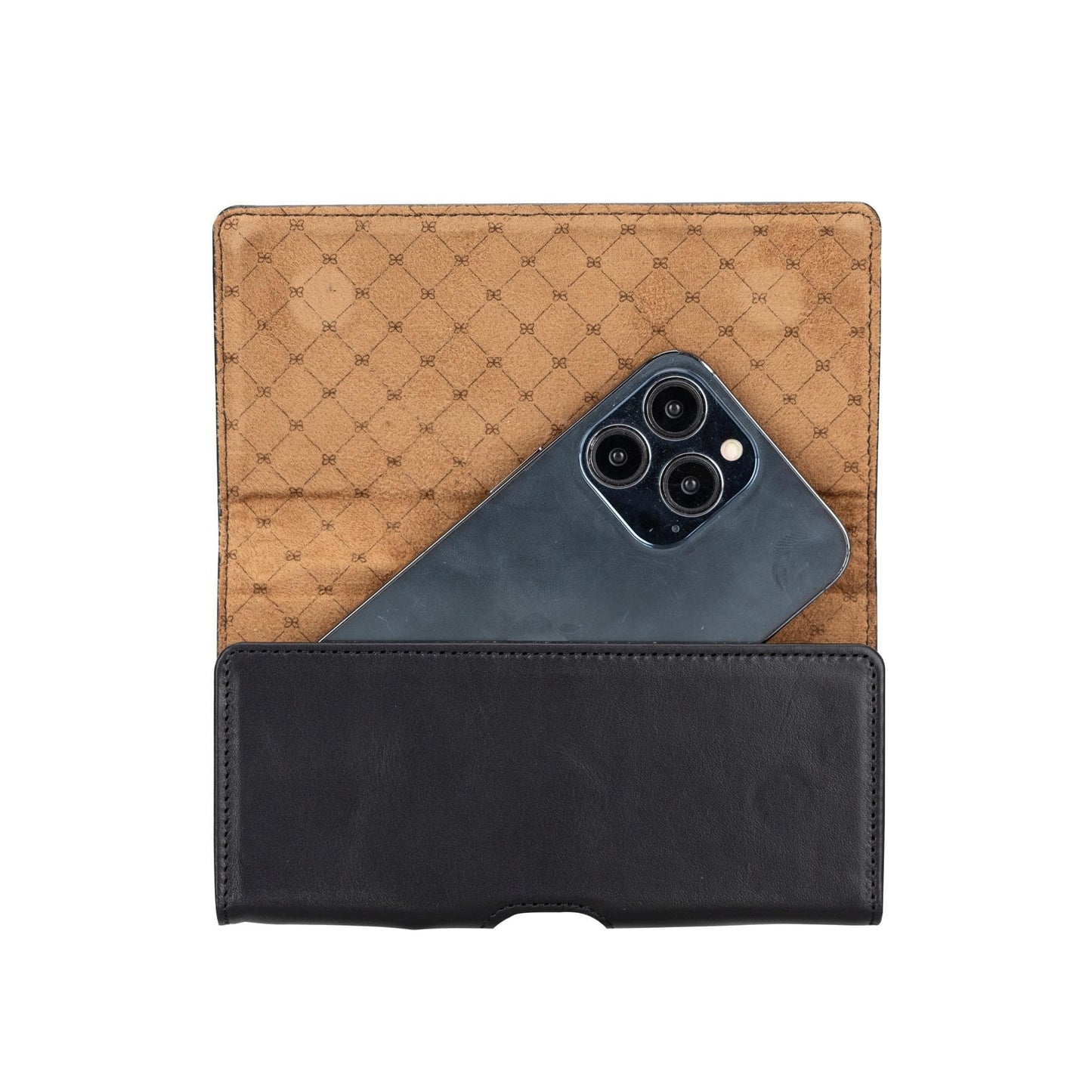 8'- Waist Belt Attachable Leather Case for iPhone Phones 6.8" / Rustic Black