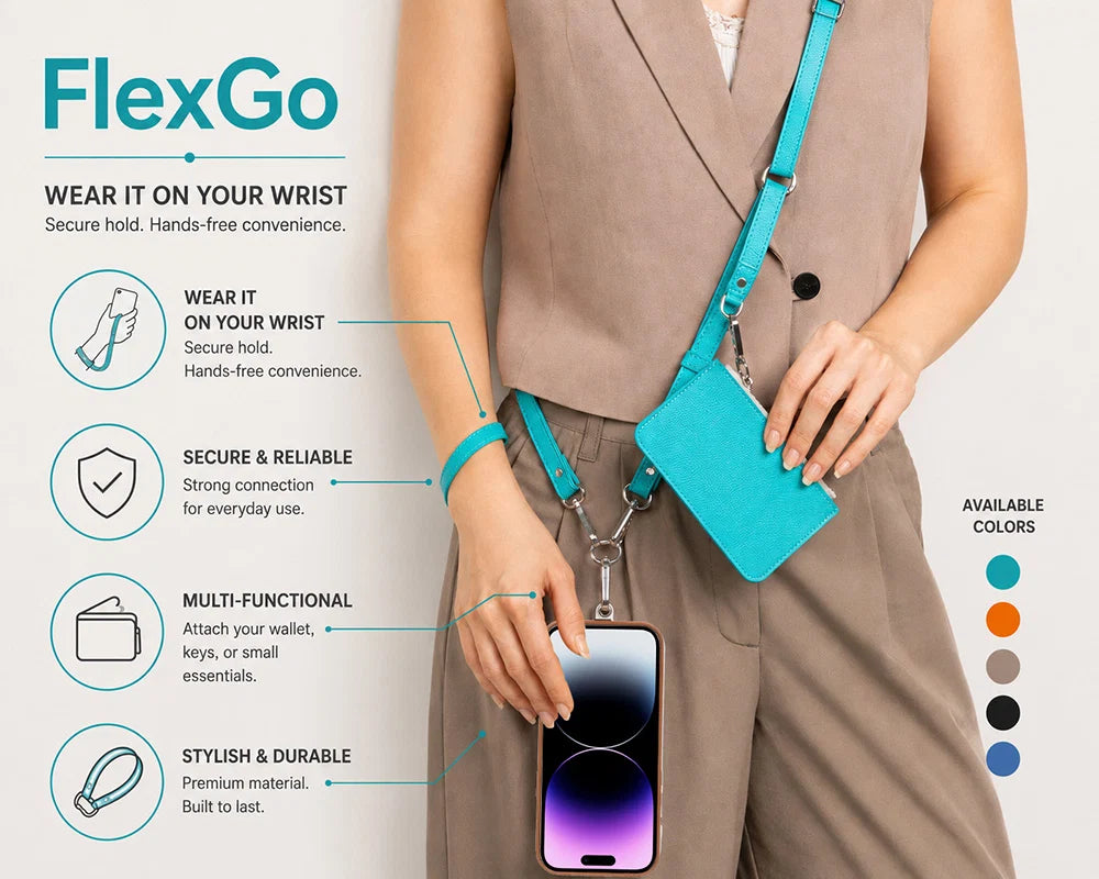 FlexGo PU Leather Phone Strap & Wallet Set – Clip-On Flex