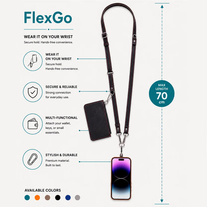 FlexGo PU Phone Strap & Detachable Wallet Set