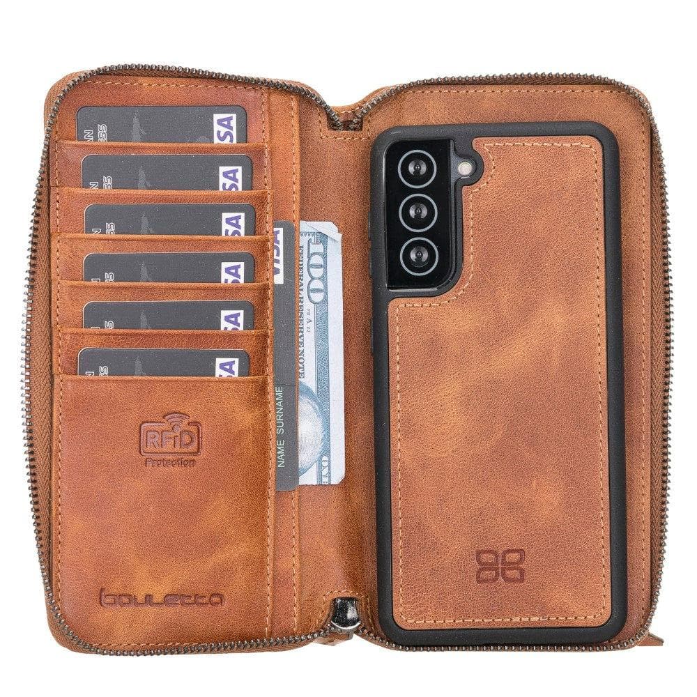 Bouletta Detachable Leather Zipper Wallet Cases for Samsung Galaxy S21 Series S21 Ultra / Tan