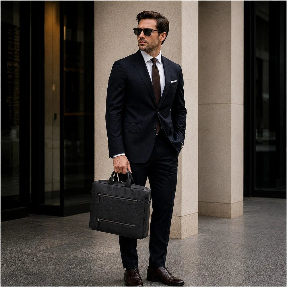 Truro Leather Business Briefcase / Laptop Case 14" with Suitcase