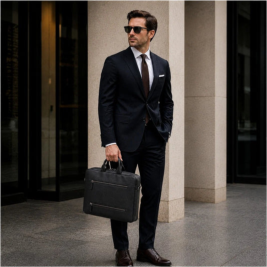 Truro Leather Business Briefcase / Laptop Case 14" with Suitcase