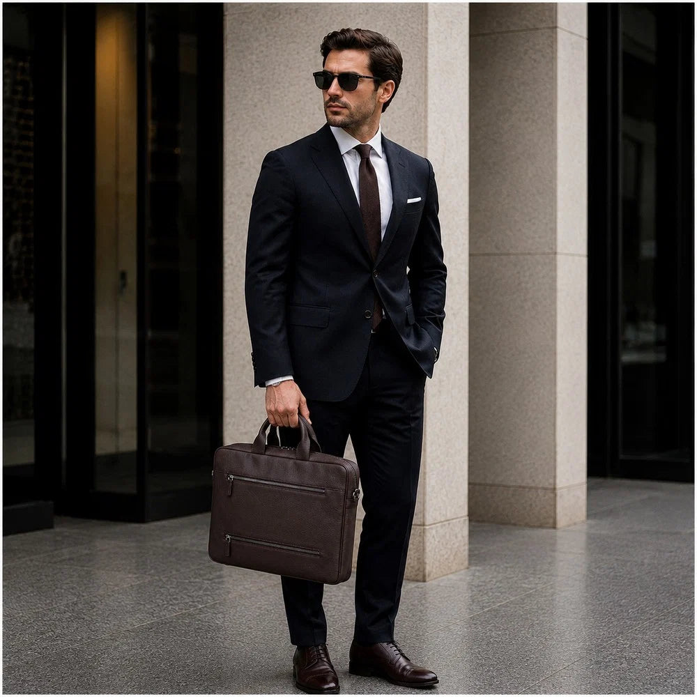 Truro Leather Business Briefcase / Laptop Case 16" with Suitcase