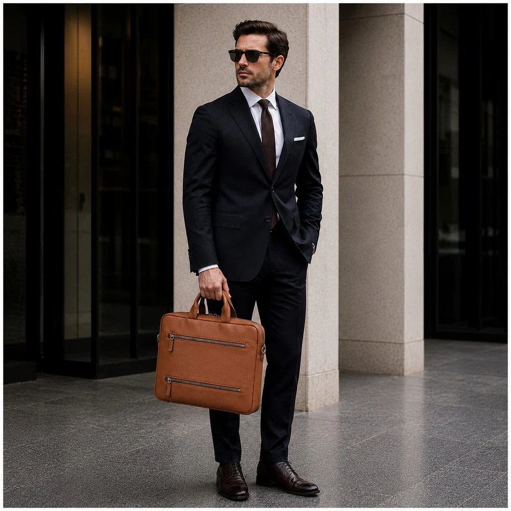 Truro Leather Business Briefcase / Laptop Case 14" with Suitcase
