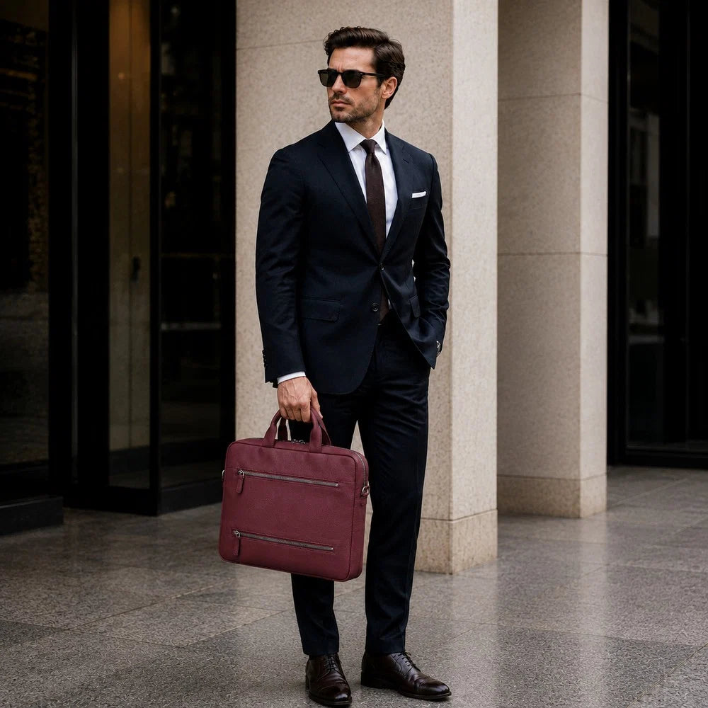 Truro Leather Business Briefcase / Laptop Case 16" with Suitcase