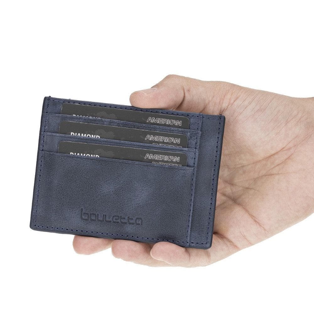 Bouletta Handmade and Personalized Minimaalist Geniuine Leather Card Holder - BLWL18 Antic Dark Blue