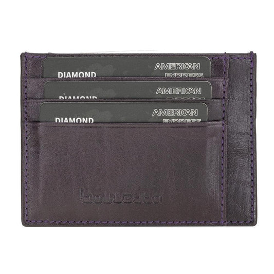 Bouletta Handmade and Personalized Minimaalist Geniuine Leather Card Holder - BLWL18 Vegetal Purple